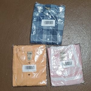 3-Pack Button-Up Shirts - Blue, Peach, Pink Stripes XL